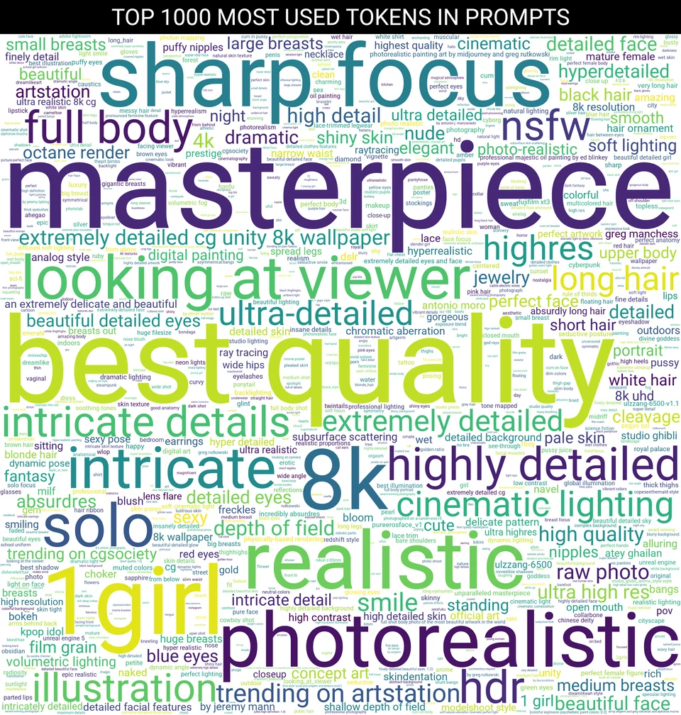 the most used words in image generating prompts